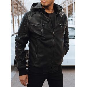 Trendy Čierna koženková bunda s kapucňou